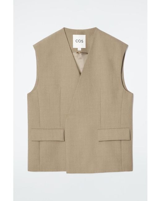 COS Natural Longline Wool-blend Twill Waistcoat