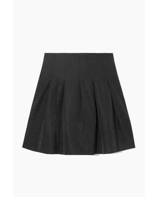 COS Black Voluminous Pleated Satin Mini Skirt