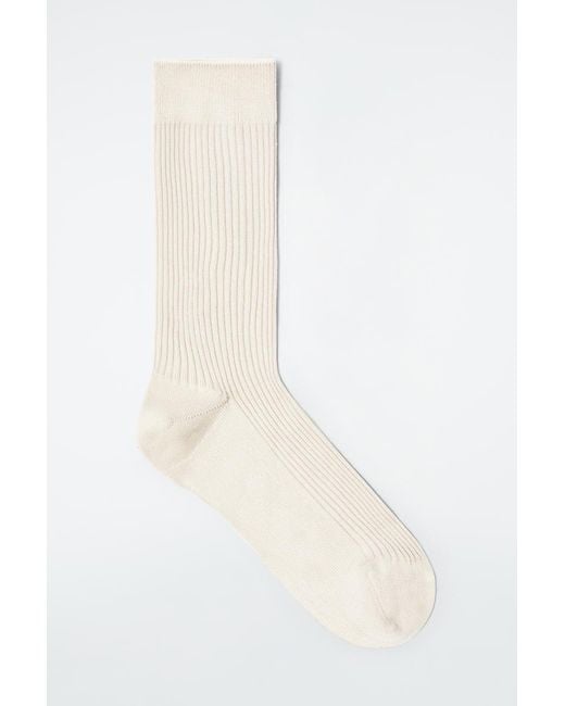 COS White Gerippte Socken Aus Seide