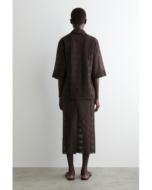 COS Brown Layered Sheer Checked Midi Skirt