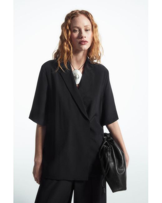 COS Black Short-sleeved Silk Blazer