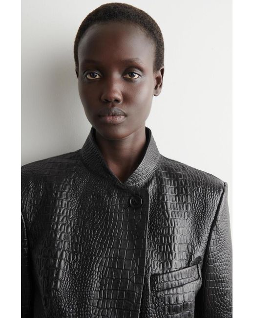 COS Black Cropped Croc-Effect Leather Blazer