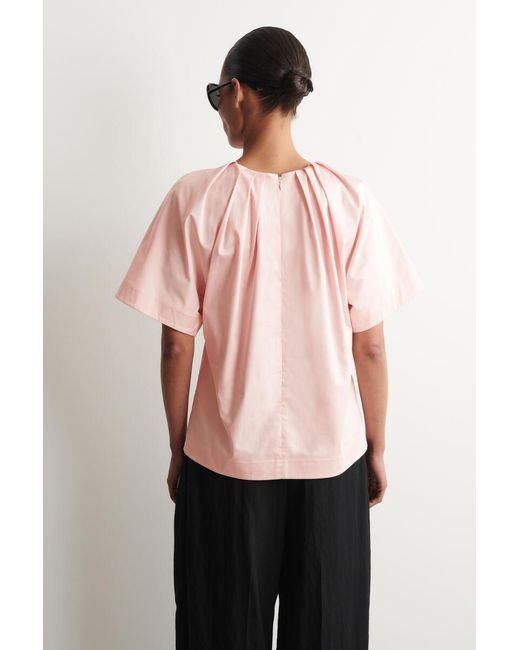 COS Pink Gathered Short-Sleeved Cotton Top
