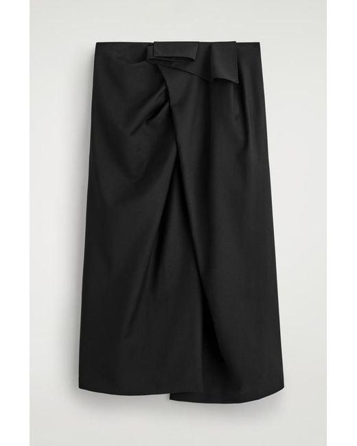 COS Black Draped Wool Wrap-Effect Midi Skirt