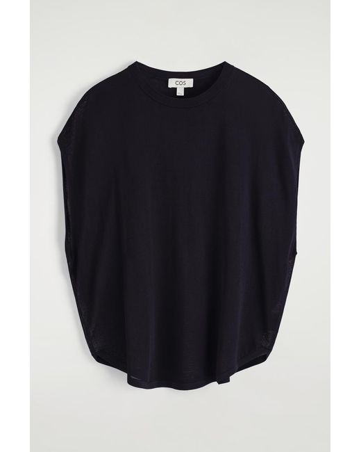 COS Blue Knitted Circle-Cut T-Shirt