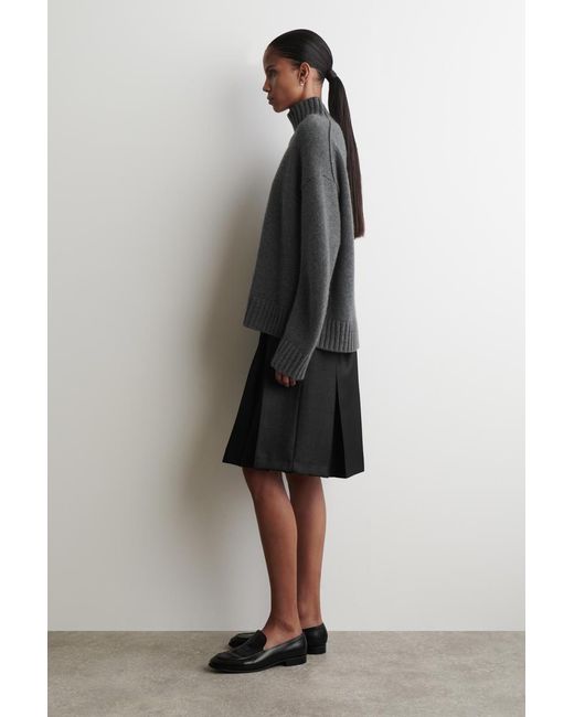 COS Black Pleated Wool-Blend Skirt
