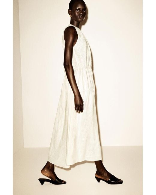 COS White Gathered Tiered Cotton Maxi Dress