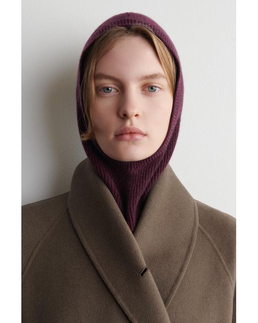 COS Purple Ribbed Wool-Cashmere Balaclava