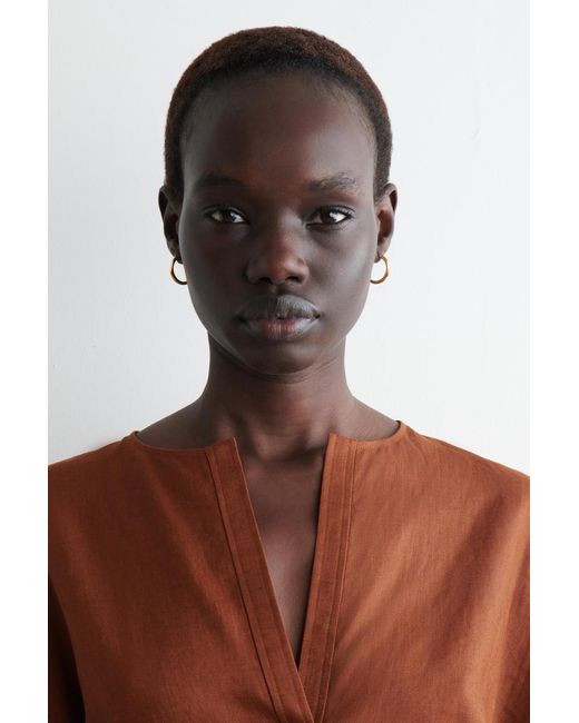 COS Brown Voluminous Linen Blouse
