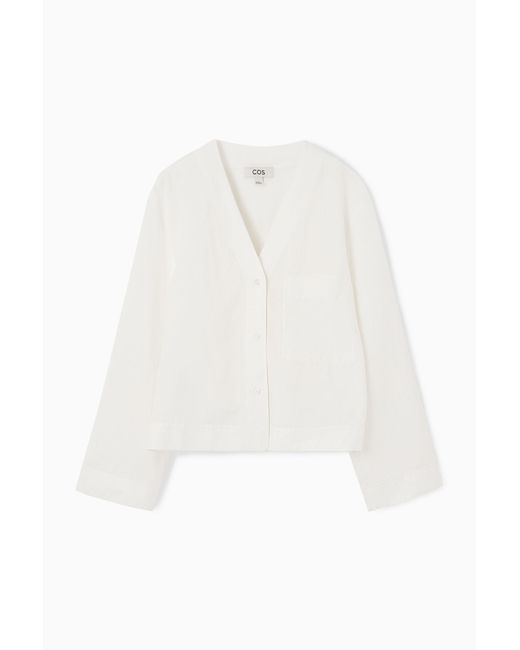 COS White Flared-sleeve Linen Blouse