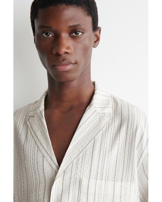 COS White Striped Textured Camp-Collar Shirt for men