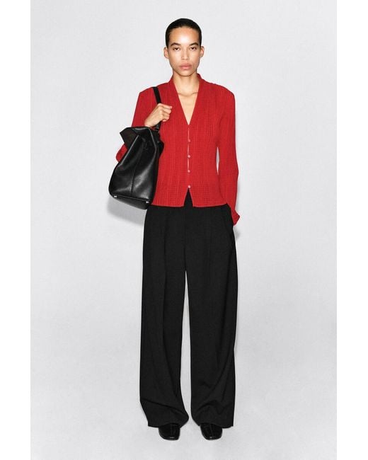 COS Red Pleated Jacquard Cardigan