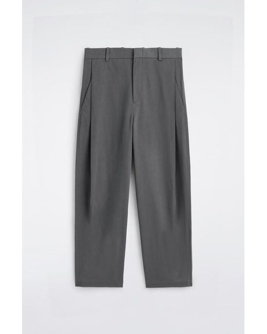COS Gray Pleated Cotton Relaxed-Fit Wide-Leg Trousers for men