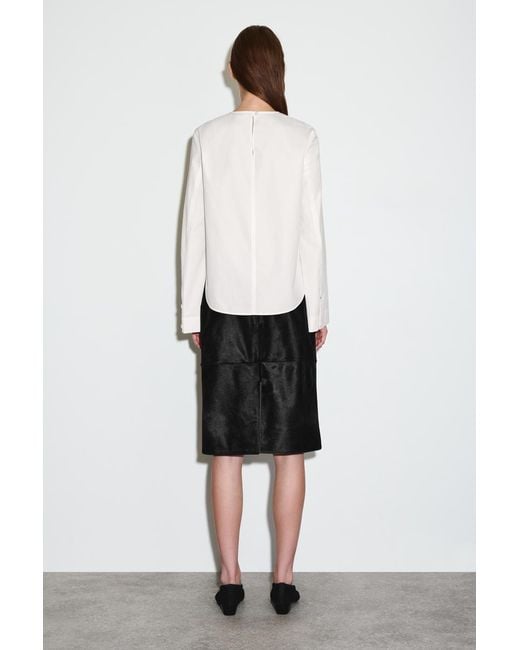 COS White Curved-Hem Cotton Blouse