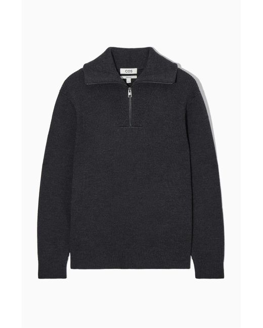 COS Black Wool And Cotton-blend Half-zip Jumper for men