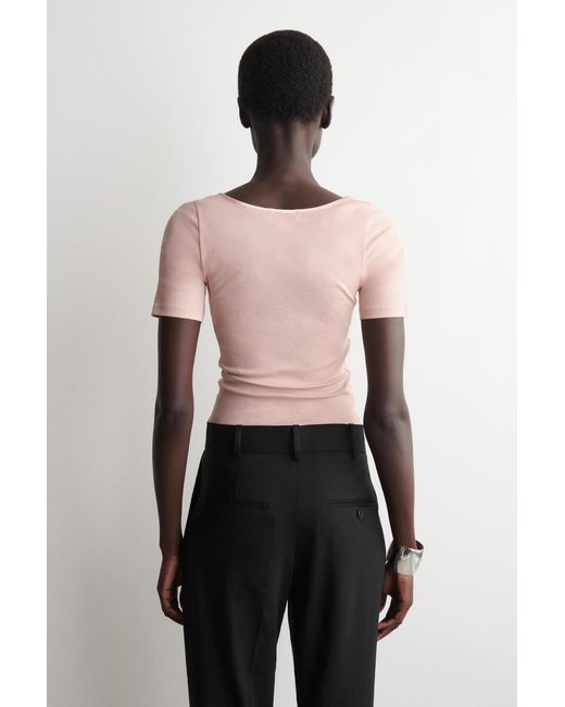 COS Pink Satin-Trimmed Cotton-Jersey T-Shirt