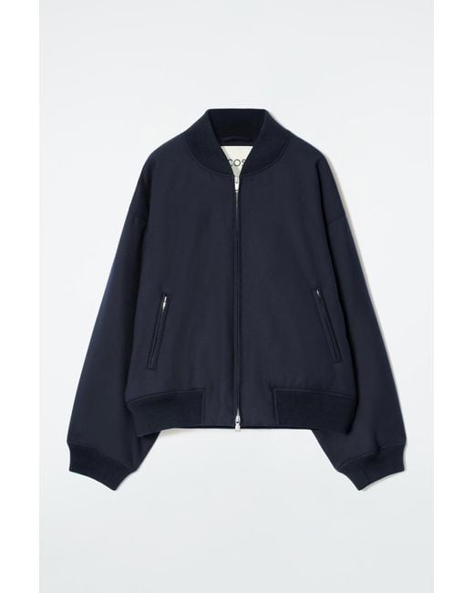 COS Blue Oversized Wool Bomber Jacket