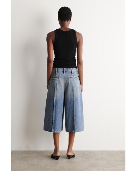 COS Blue Pintucked Denim Culottes