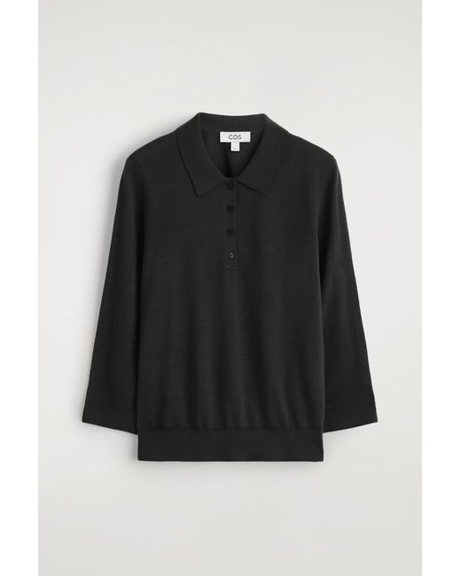 COS Black Merino Wool Polo Sweater