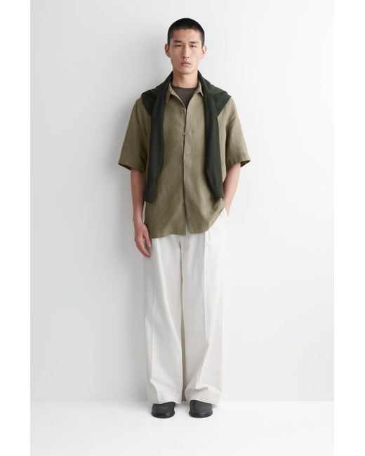 COS Green Linen Short-Sleeved Shirt for men