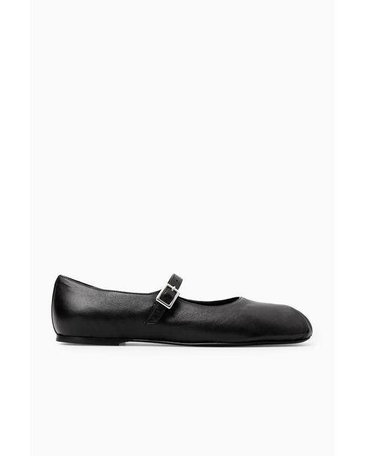 COS Black Pleated Leather Mary-jane Ballet Flats