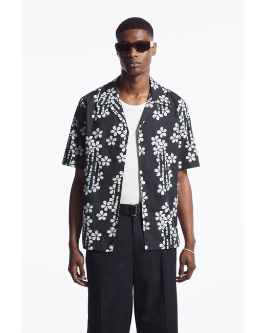 COS Black Floral-print Short-sleeved Shirt for men