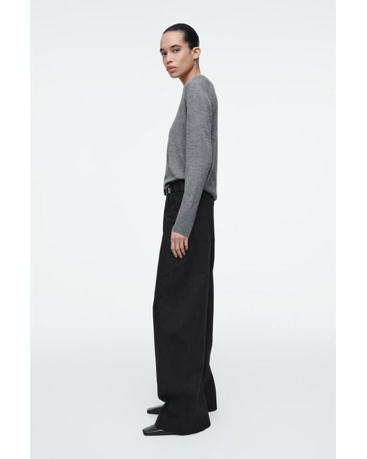 COS Black Deconstructed Cotton Barrel-Leg Trousers
