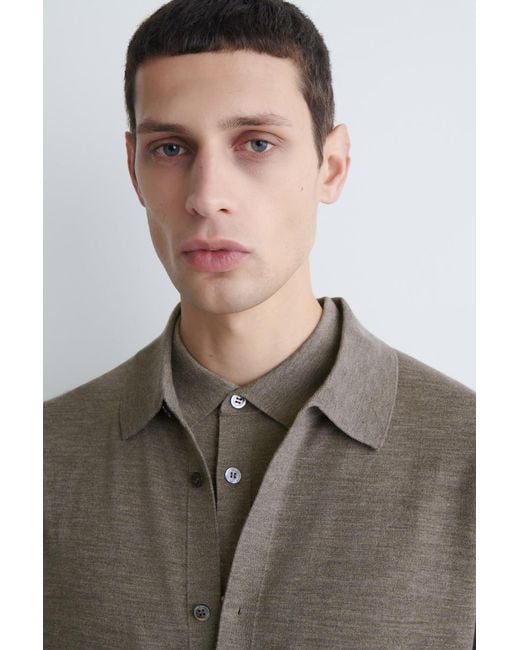 COS Brown Knitted Merino Wool Shirt for men