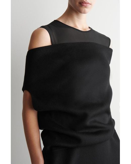 COS Black Off-The-Shoulder Wool-Silk Dress