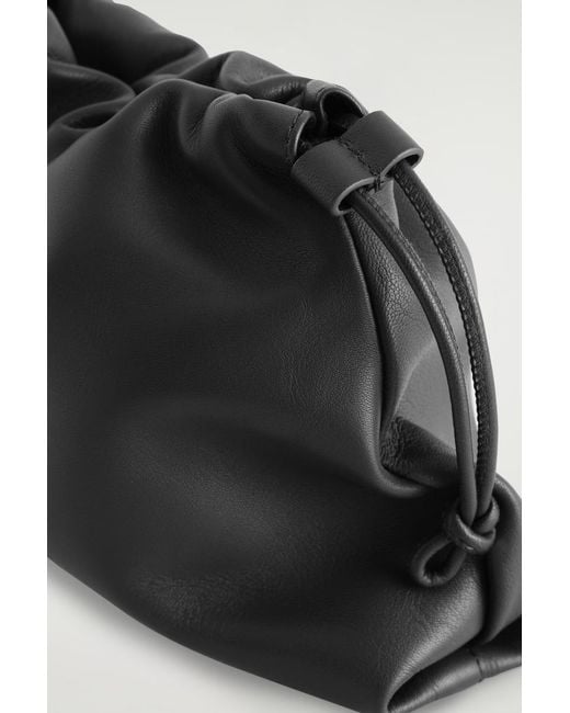 COS Black Mini Cavatelli Clutch Bag - Leather