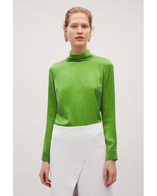 high collar silk blouse