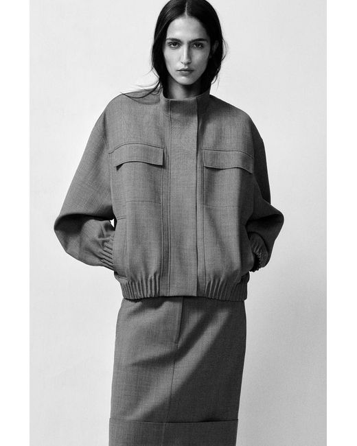 COS Gray Turn-Up Wool-Blend Pencil Skirt