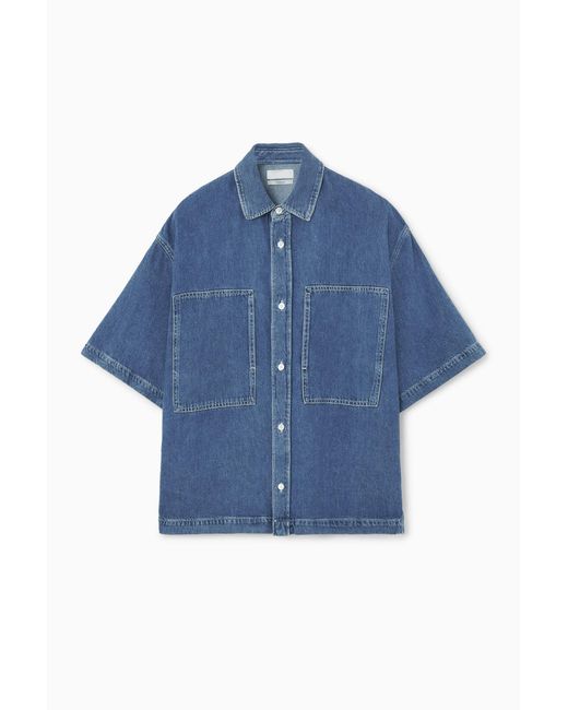 COS Blue Oversized Short-sleeved Denim Shirt for men