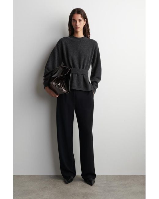 COS Black Belt-Detail Merino Wool Sweater