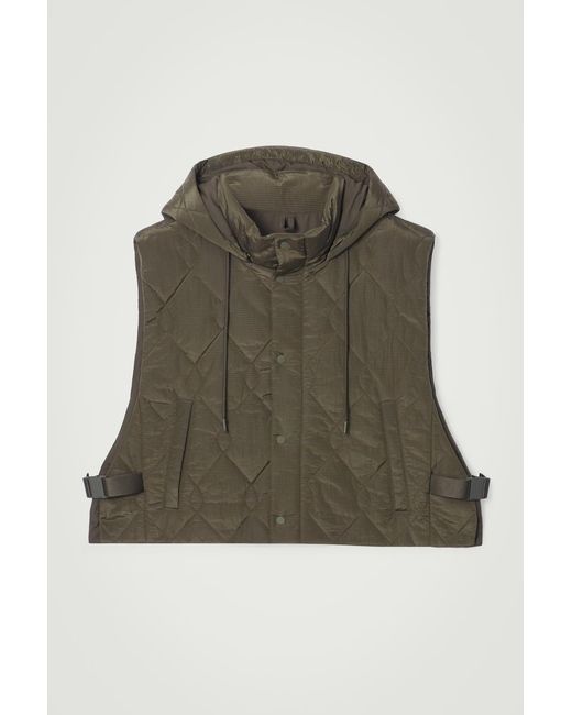 COS Green Quilted Hooded Hybrid Gilet for men