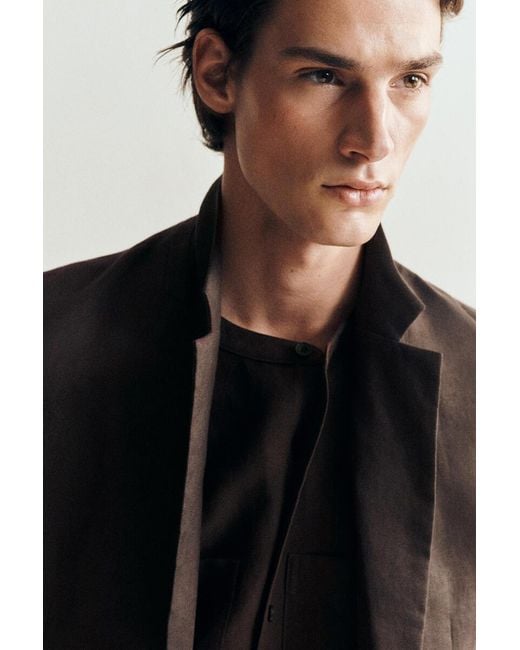 COS Brown Single-Breasted Linen Blazer for men