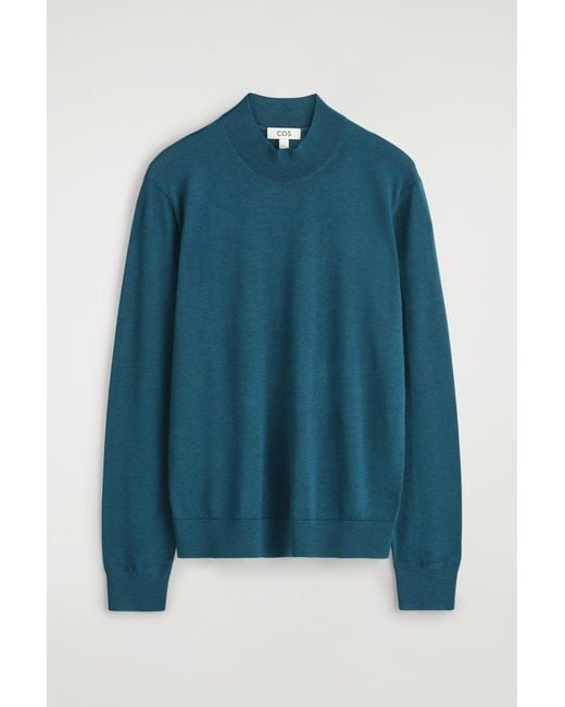 COS Blue Slim Merino Wool Mock-Neck Sweater for men