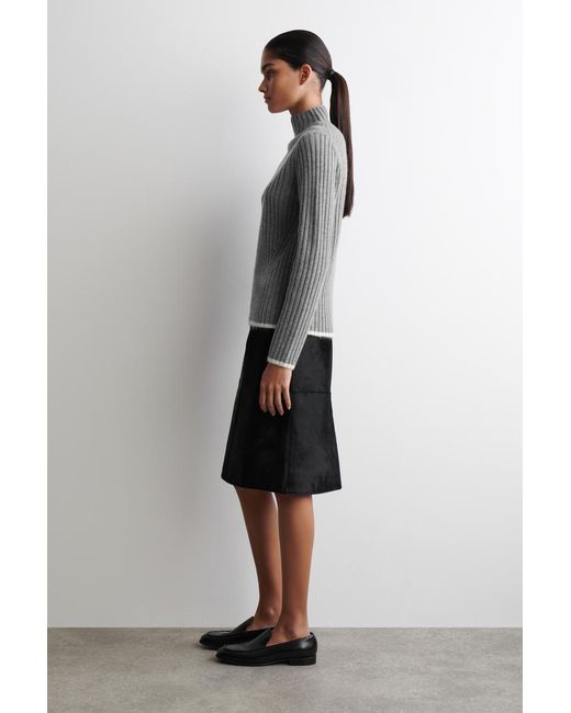 COS Gray Ribbed Wool Funnel-Neck Jumper