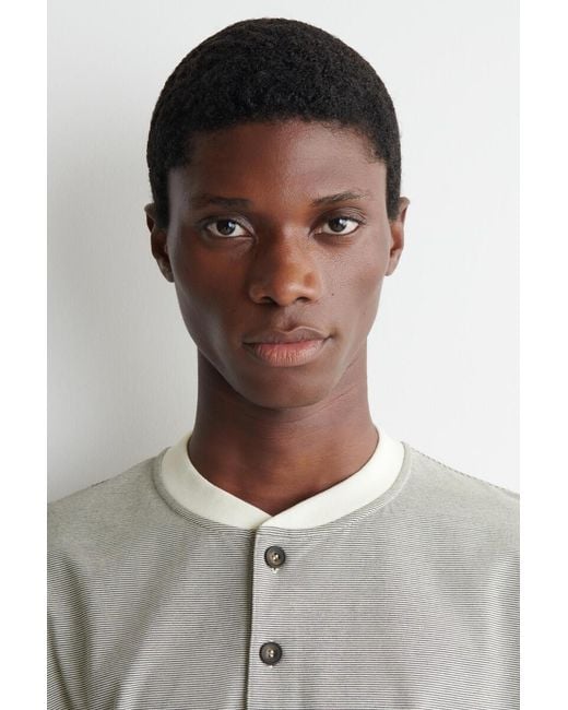 COS Gray Striped Cotton Henley T-Shirt for men
