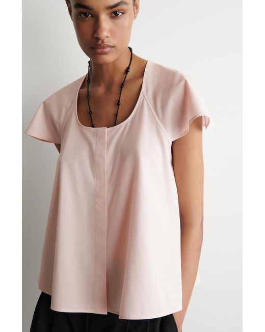 COS Pink Fluted-Sleeve Cotton Blouse