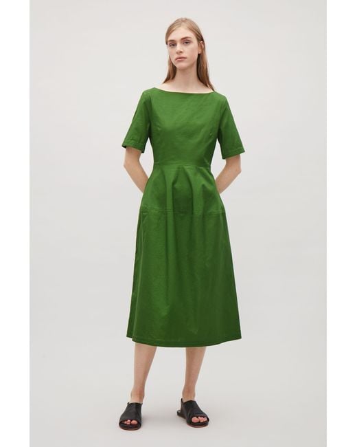 COS Waisted Short-sleeve Dress in Green