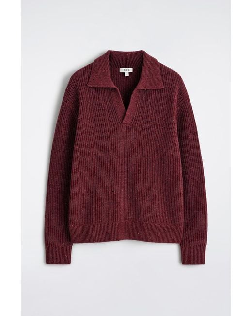 COS Red Donegal-Effect Wool Polo Sweater for men