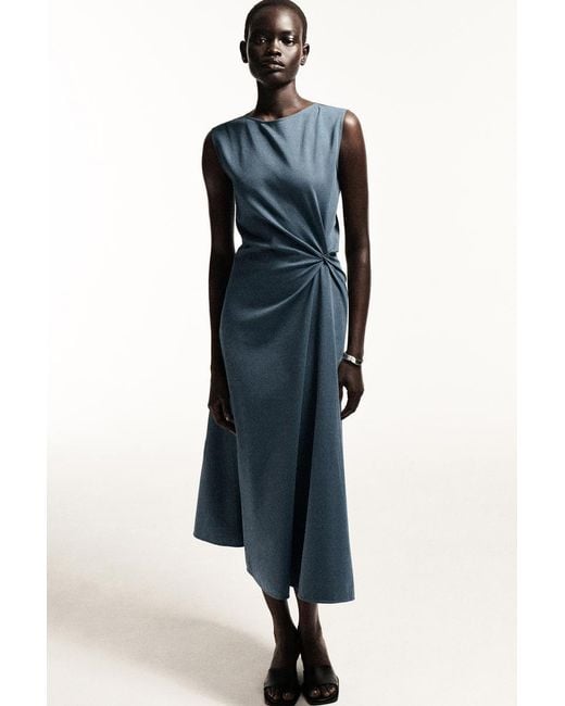 cos pleated jersey midi dress COS Twist-Detail Jersey Midi Dress in Blue