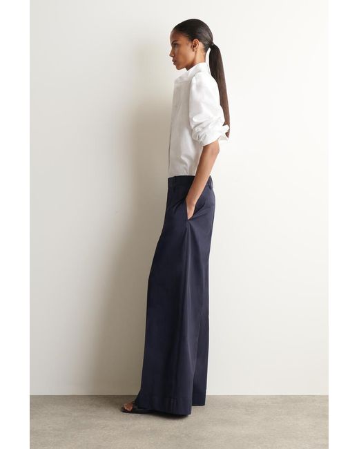COS Blue Cotton-Twill Wide-Leg Turn-Up Pants