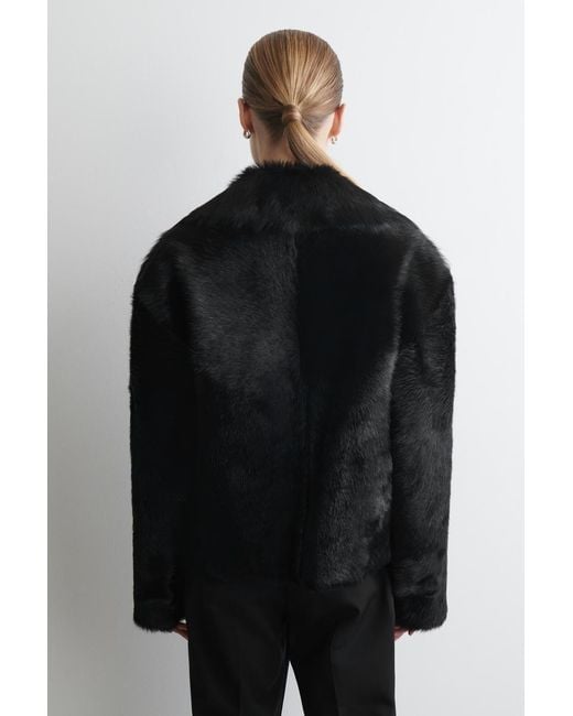 COS Black Collared Pony Hair-Effect Leather Jacket