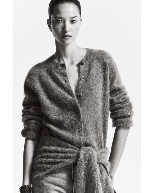 COS Natural Brushed-Cashmere Crew-Neck Cardigan