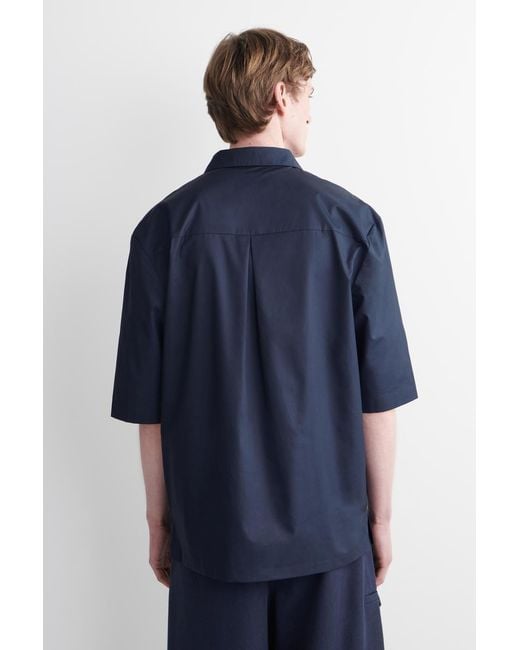 COS Blue Short-Sleeved Cotton Shirt for men