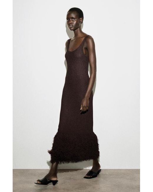 brown dress cos Fringed-Hem Knitted Column in The Baby Shower Maxi flow-tag-backfill Neck Midi Cami Dress Color:Lemon Stripe