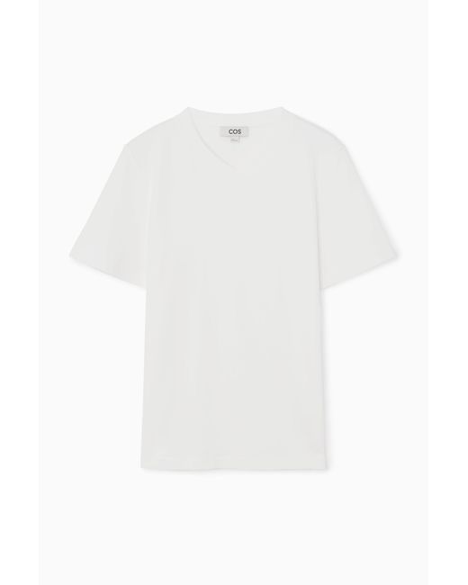 COS White Boxy V-neck T-shirt