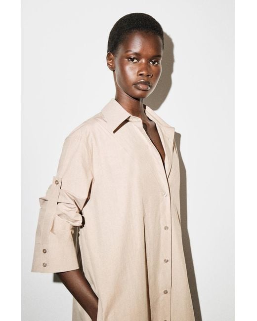COS Natural Curved-Sleeve Cotton Midi Shirt Dress